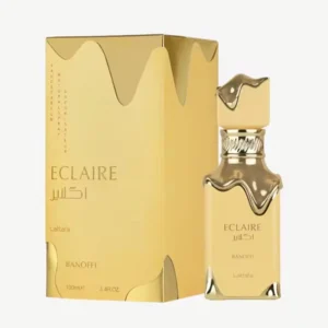 Eclaire Banoffi Lattafa perfume oriental gourmand en frasco dorado con estuche elegante