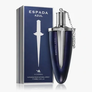 Espada Azul Le Chameau perfume oriental masculino en frasco azul con diseño de espada