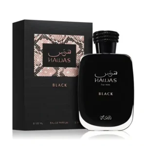 Hawas Black Rasasi perfume oriental masculino en frasco negro con estuche elegante