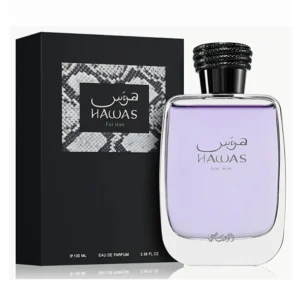 Hawas For Him Rasasi perfume oriental masculino en frasco transparente con estuche negro